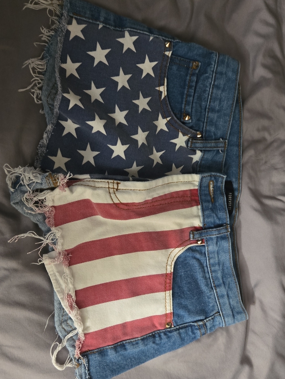 Forever 21 Americana Star & Stripe Denim Cutoff Shorts - Blue/Red/White